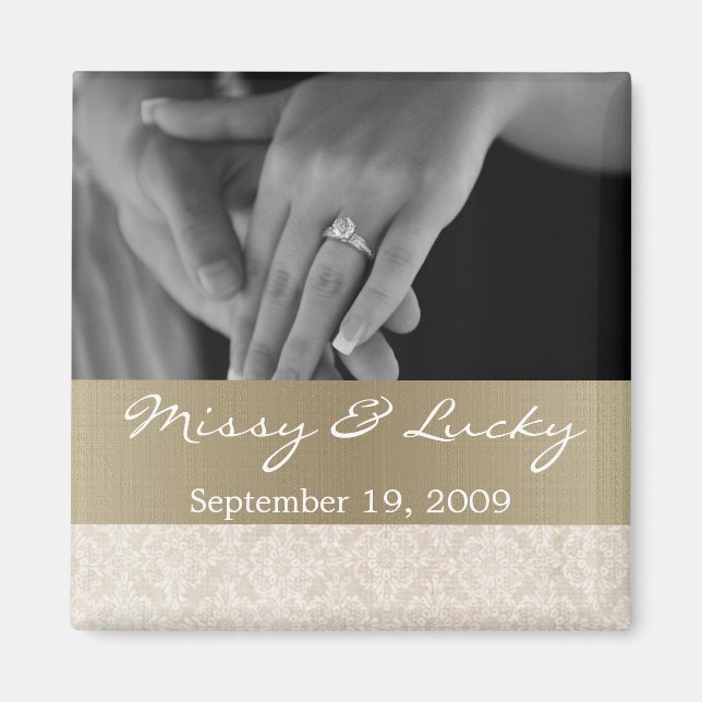 Ivory Lace With Gold Save the Date Magnet (Front)