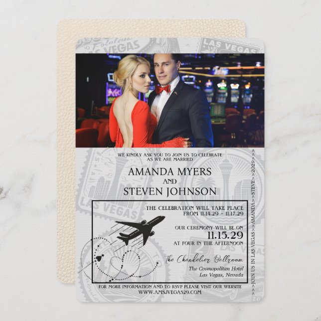 Ivory Las Vegas Passport Wedding Invitation (Front/Back)