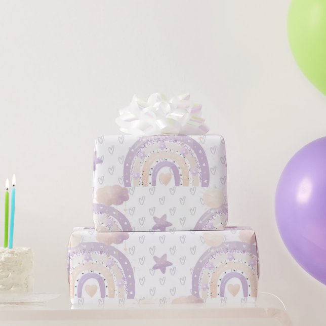 Ivory Lavender Boho Rainbow Baby Girl Shower Wrapping Paper (Party Gifts)