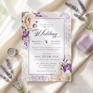 Ivory Lavender Botanical Wedding Invitation