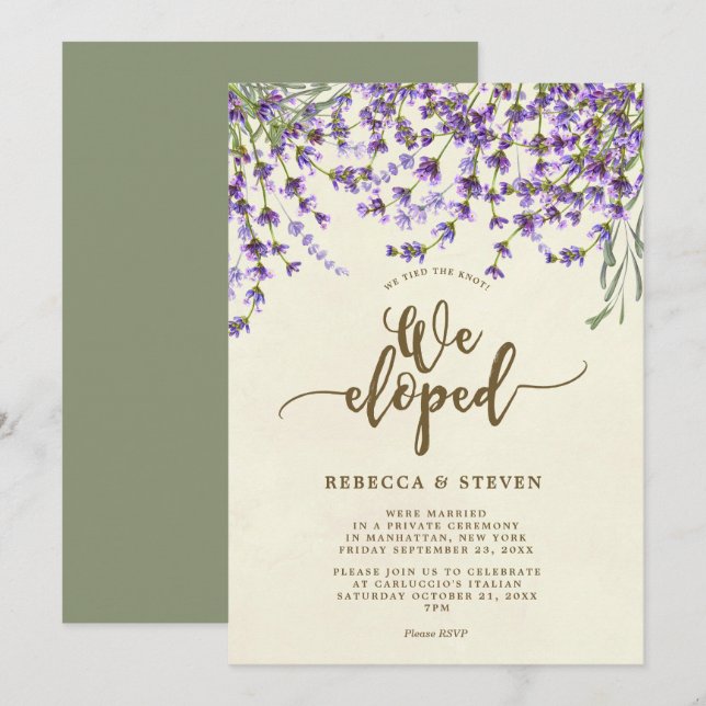 ivory lavender modern we eloped invitation (Front/Back)