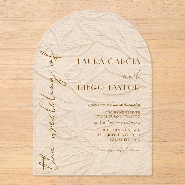 Ivory Leaves Wedding Acrylic Invitations (Front)