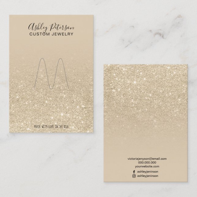 Ivory light gold glitter jewellery ring display business card (Front/Back)