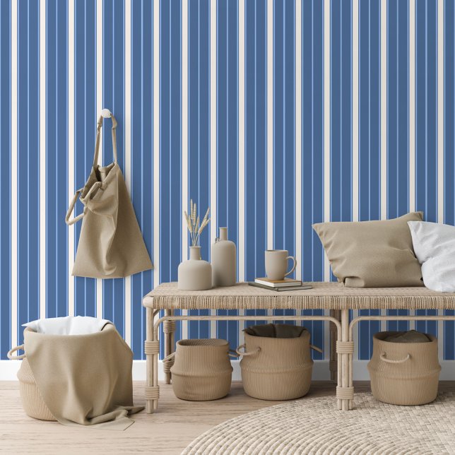 Ivory Light Medium Blue Vertical Stripe Pattern Wallpaper (Creator Uploaded)