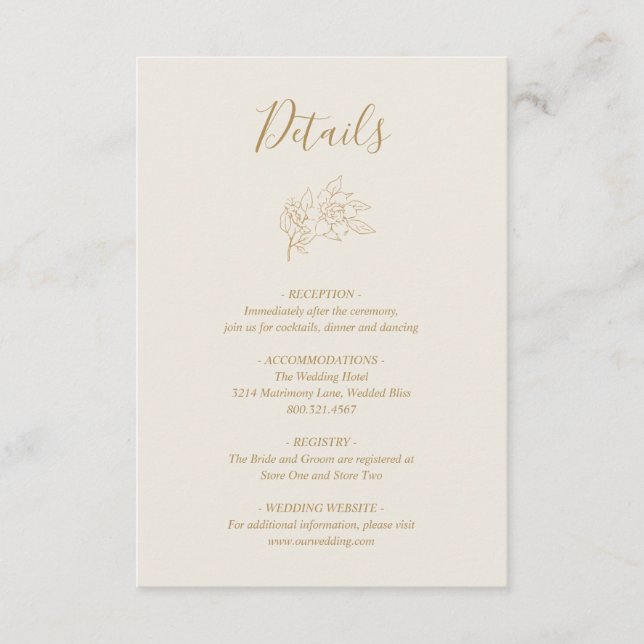 Ivory Line Art Floral Elegant Wedding Enclosure Card (Front)