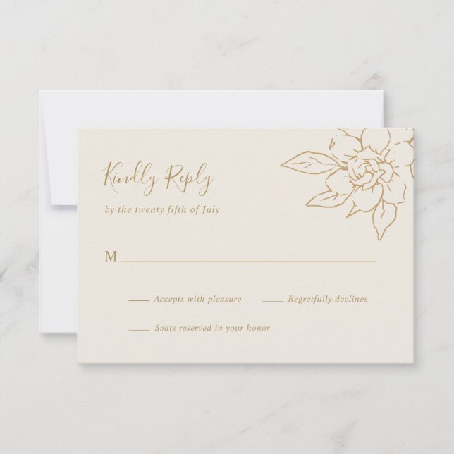 Ivory Line Art Floral Elegant Wedding RSVP Card (Front)