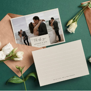 Ivory Lined Back 3 Photo Collage Wedding Thank You