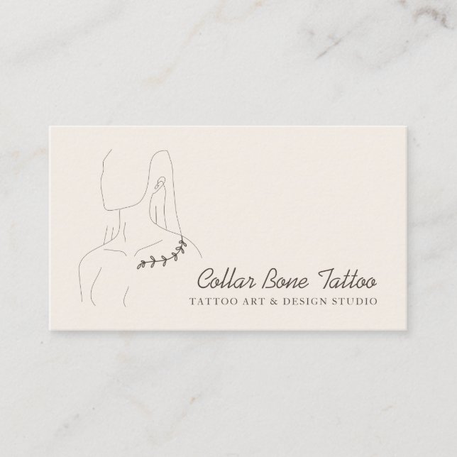 Ivory Linen Colour Collar Bone Tattoo Business Card (Front)
