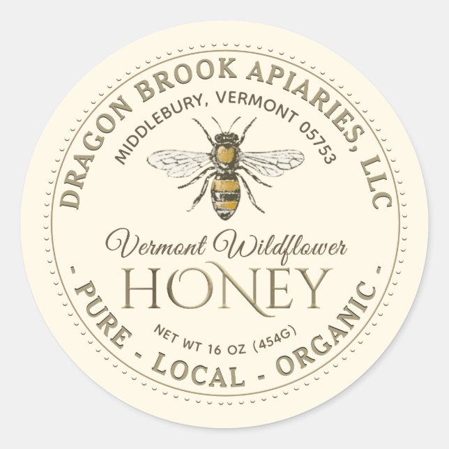 Ivory Local Organic Honey Label with honeybee (Front)