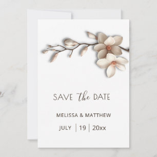 Ivory Magnolia 3D Flowers Save The Date