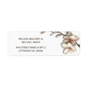 Ivory Magnolia 3D Flowers    Wedding Return Address Label