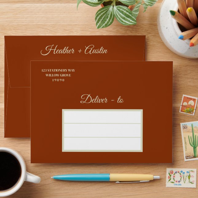 Ivory Magnolia Flower Rusty Wedding  Envelope (Desk)