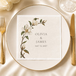 Ivory Magnolia Personalised Wedding Paper Napkin