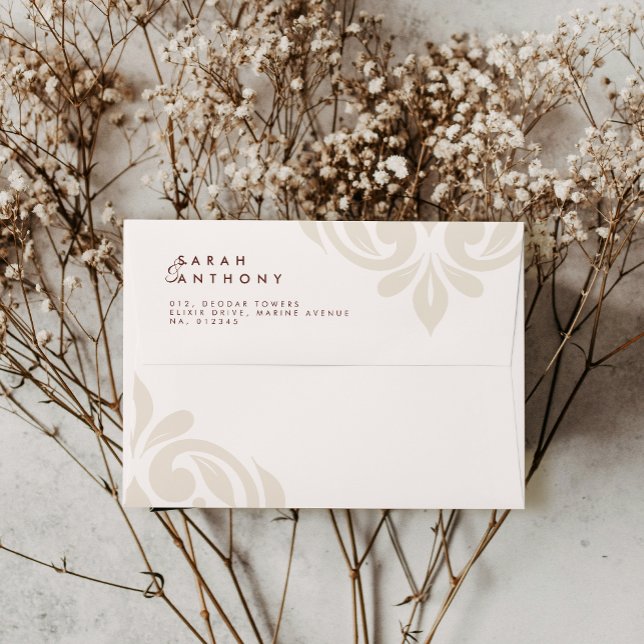 Ivory Mahogany Classic Elegant Wedding Damask Envelope (Creator Uploaded)