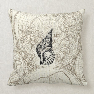 Ivory Map and SeaShell Illustration Sealife Cushion