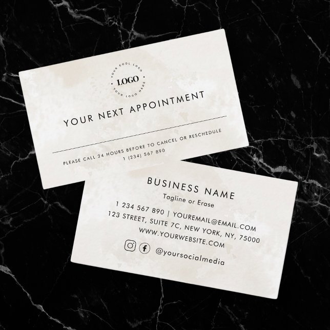 Ivory Marble Custom Logo Business Appointment Card (Creator Uploaded)