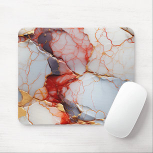 Ivory Marble with Crimson & Gold Veins Mouse Pad