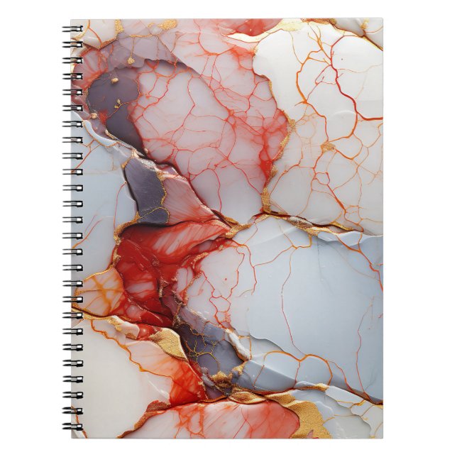 Ivory Marble with Crimson & Gold Veins Notebook (Front)