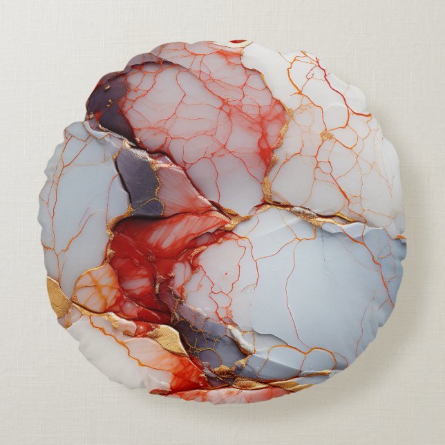 Ivory Marble with Crimson & Gold Veins Round Cushion (Front)