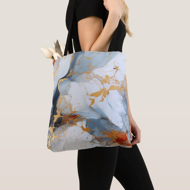 Ivory Marble with Gold & Rust Veins Tote Bag (Close Up)
