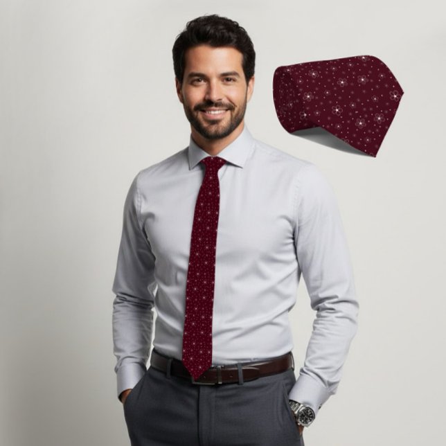 Ivory Micro Floral Dark Burgundy Tie (Creator Uploaded)