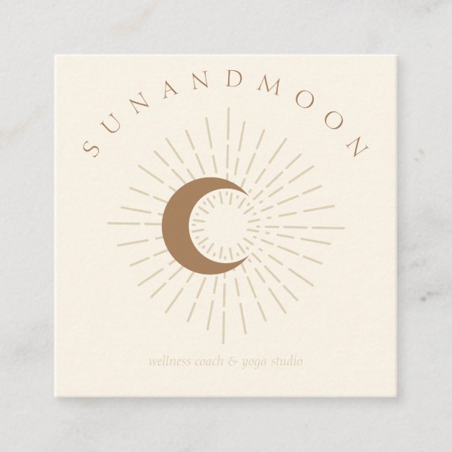 Ivory Minimal Modern Celestial Sun Moon Square Business Card (Front)