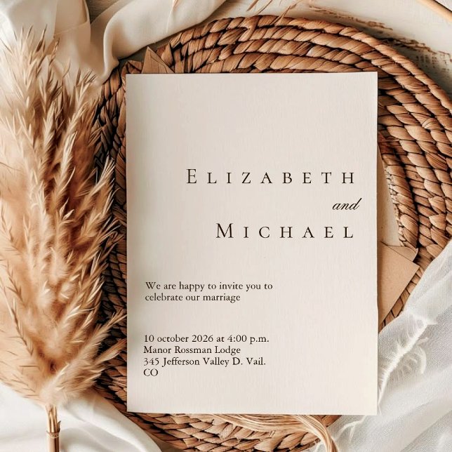 Ivory Minimalist Boho Elegant Script Wedding w/ QR Invitation (Creator Uploaded)