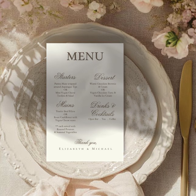 Ivory Minimalist Boho Script Wedding Menu (Creator Uploaded)