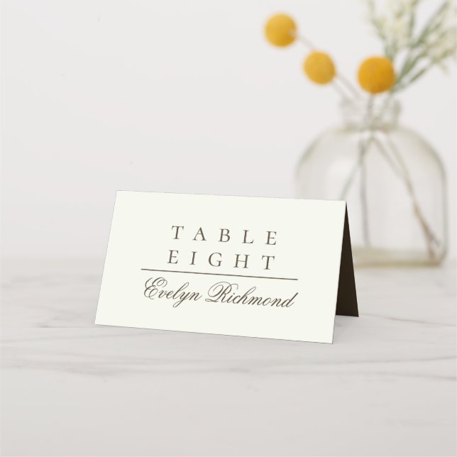 Ivory Minimalist Coffee Script Folded Wedding Place Card (Front)