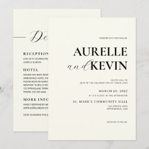 Ivory Minimalist Modern Elegant QR Code Wedding Invitation
