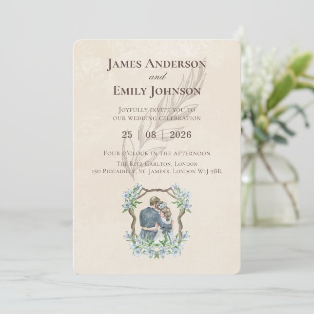 Ivory Minimalist Wedding Invitation | Elegant Cust (Standing Front)