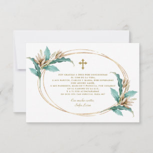 Ivory Mint Floral Gracias Con Oración Bautizo Thank You Card