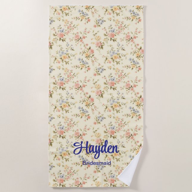 Ivory Mixed Bouquet Romantic Floral Wedding Party Beach Towel (Front)
