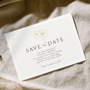 Ivory   Modern Gold Floral Flat Save The Date Card