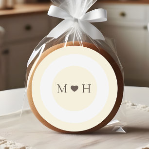 Ivory Modern Monogram Heart Wedding Favor Classic Round Sticker