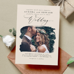 Ivory Modern Stylish Boho Wedding Photo Invitation