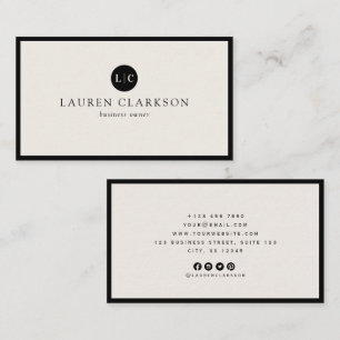 Ivory Modern Two Initials Monogram Black Border  Business Card