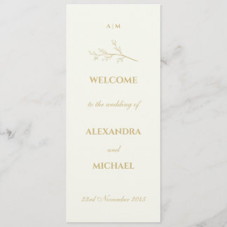 Ivory Monogram Botanical Minimalist Wedding Program