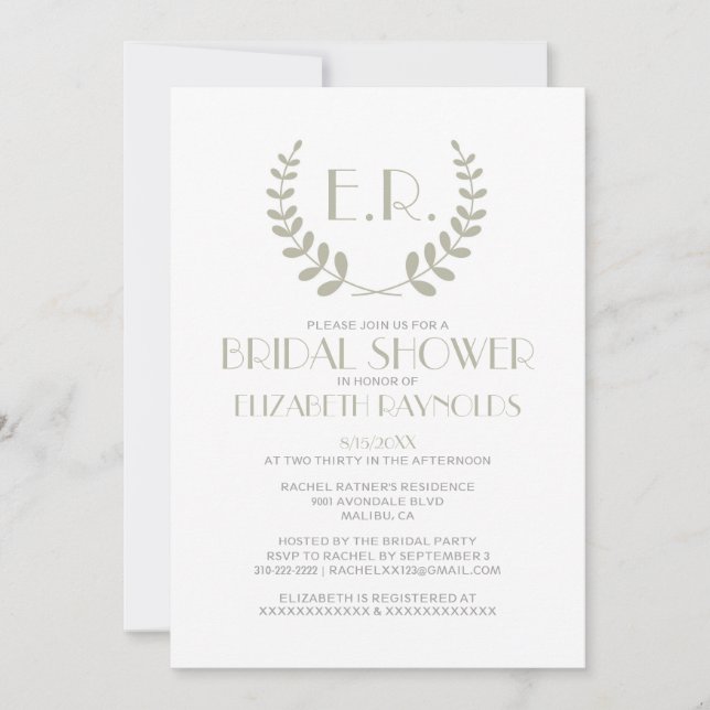 Ivory Monogram Bridal Shower Invitations (Front)
