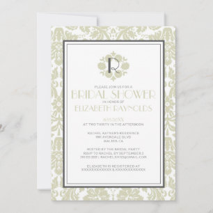 Ivory Monogram Damask Bridal Shower Invitations