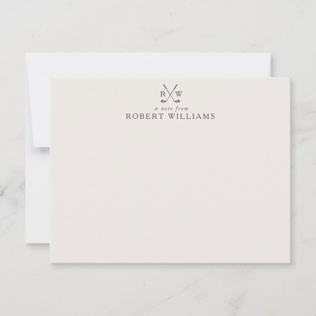 Ivory Monogram Initials Golf Stationery Note Card (Front)
