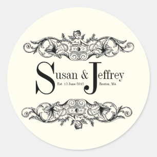 Ivory Monogram Logo Names Date Wedding Label