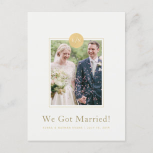 Ivory Monogram Wedding Announcement Photo Postcard