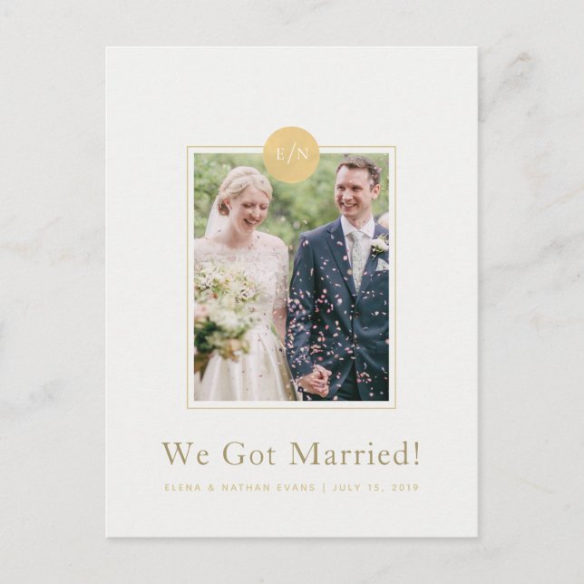 Ivory Monogram Wedding Announcement Photo Postcard (Front)