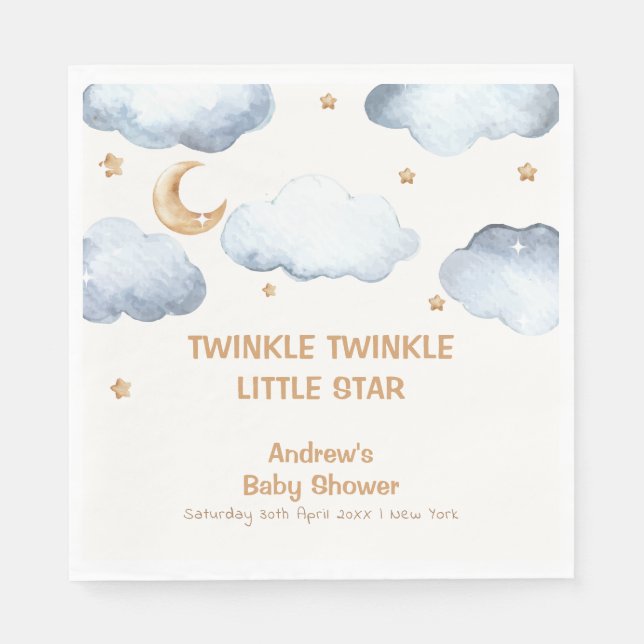 Ivory Moon Stars Twinkle Boy Baby Shower Napkin (Front)