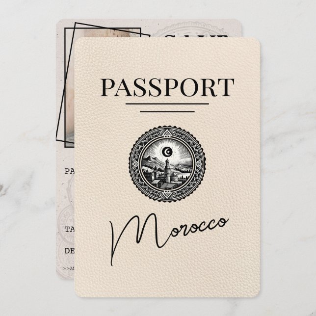 Ivory Morocco Passport Save The Date (Front/Back)