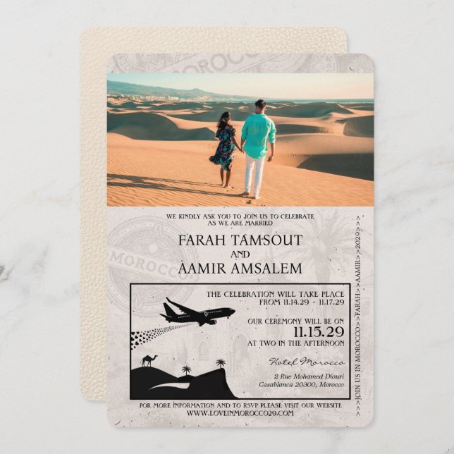 Ivory Morocco Passport Wedding Invitation (Front/Back)