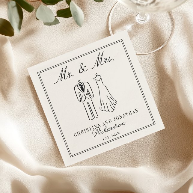 Ivory Mr & Mrs Personalised Old Money Wedding  Napkin (Creator Uploaded)