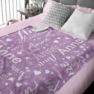 Ivory Names Cute Hearts all over Lavender Magical Fleece Blanket