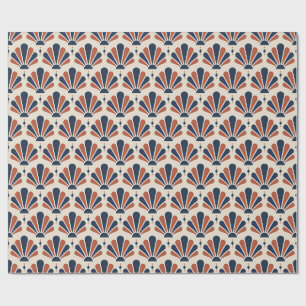 Ivory, Navy and Rust Art Deco Teardrop Fan Wrapping Paper